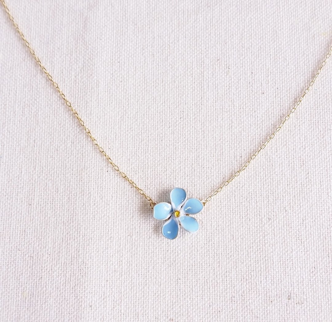 forget me not pendant&necklace - 项链 - 树脂 蓝色