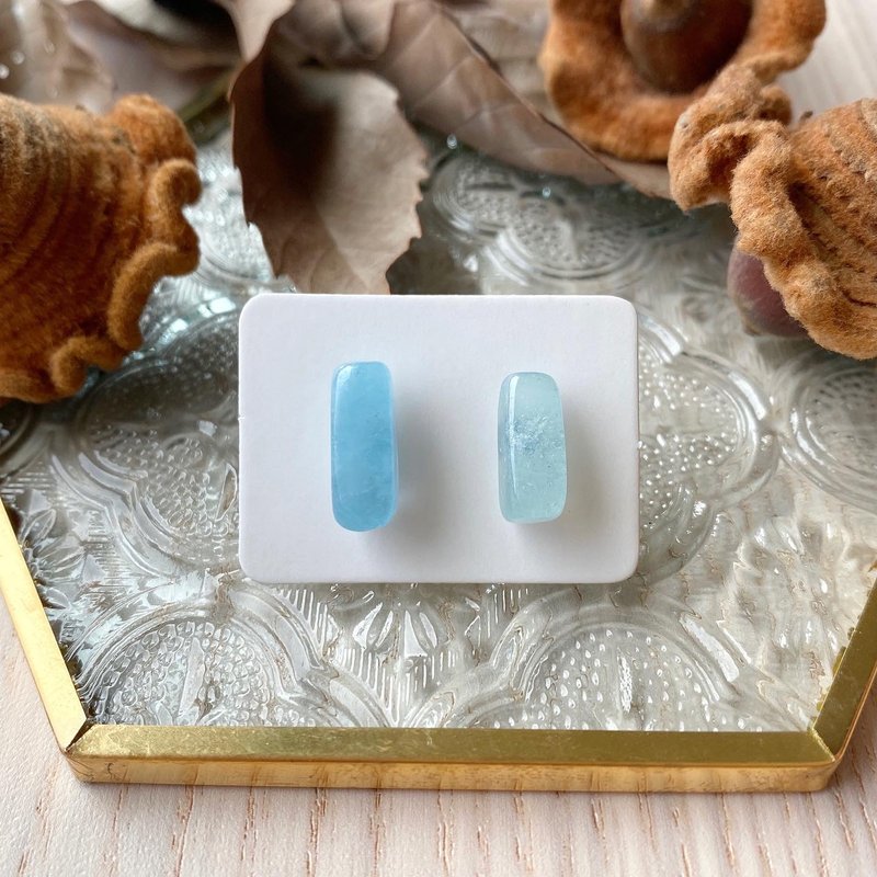 石光-天然矿石耳环-海蓝宝15 - 耳环/耳夹 - 半宝石 蓝色