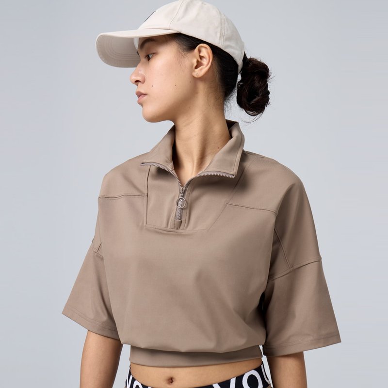 不可退换 /拉链AIR POLO休闲上衣-胡桃 - 女装 T 恤 - 聚酯纤维 卡其色