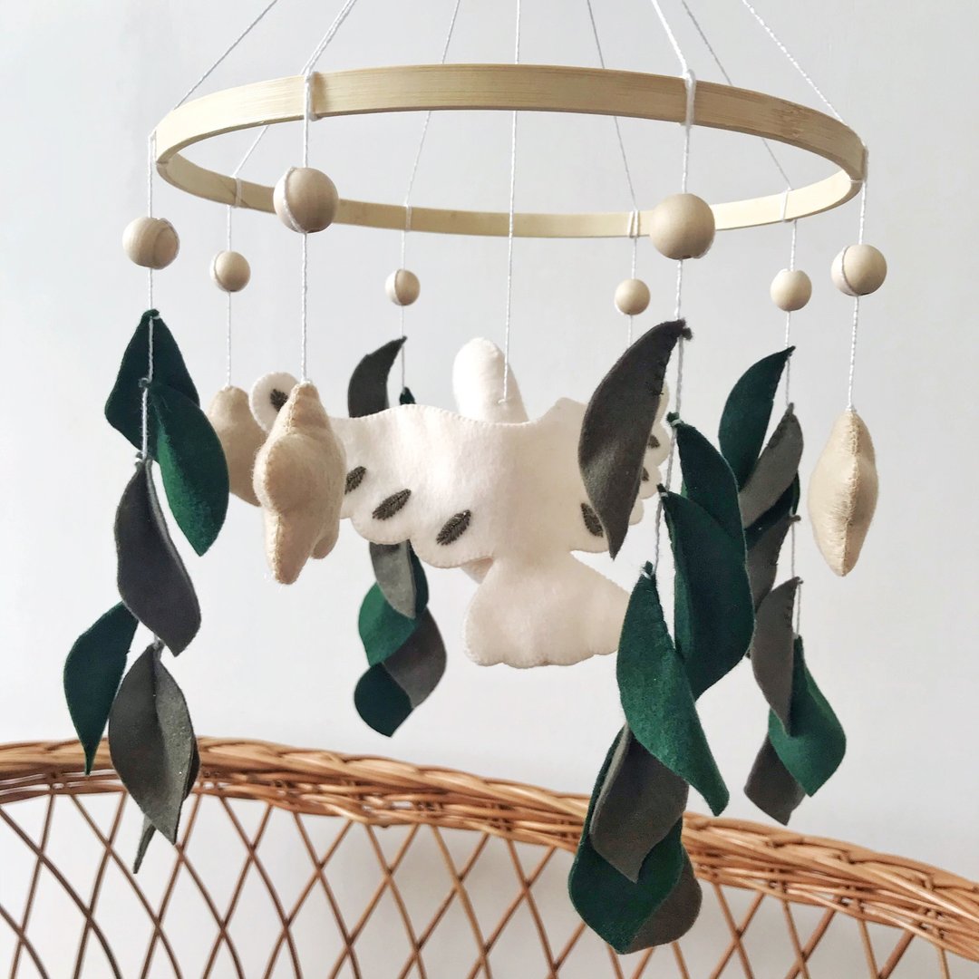 林地婴儿床铃 鸟婴儿床铃 婴儿床铃中性婴儿床铃 毛毡床铃 - 玩具/玩偶 - 环保材料 绿色