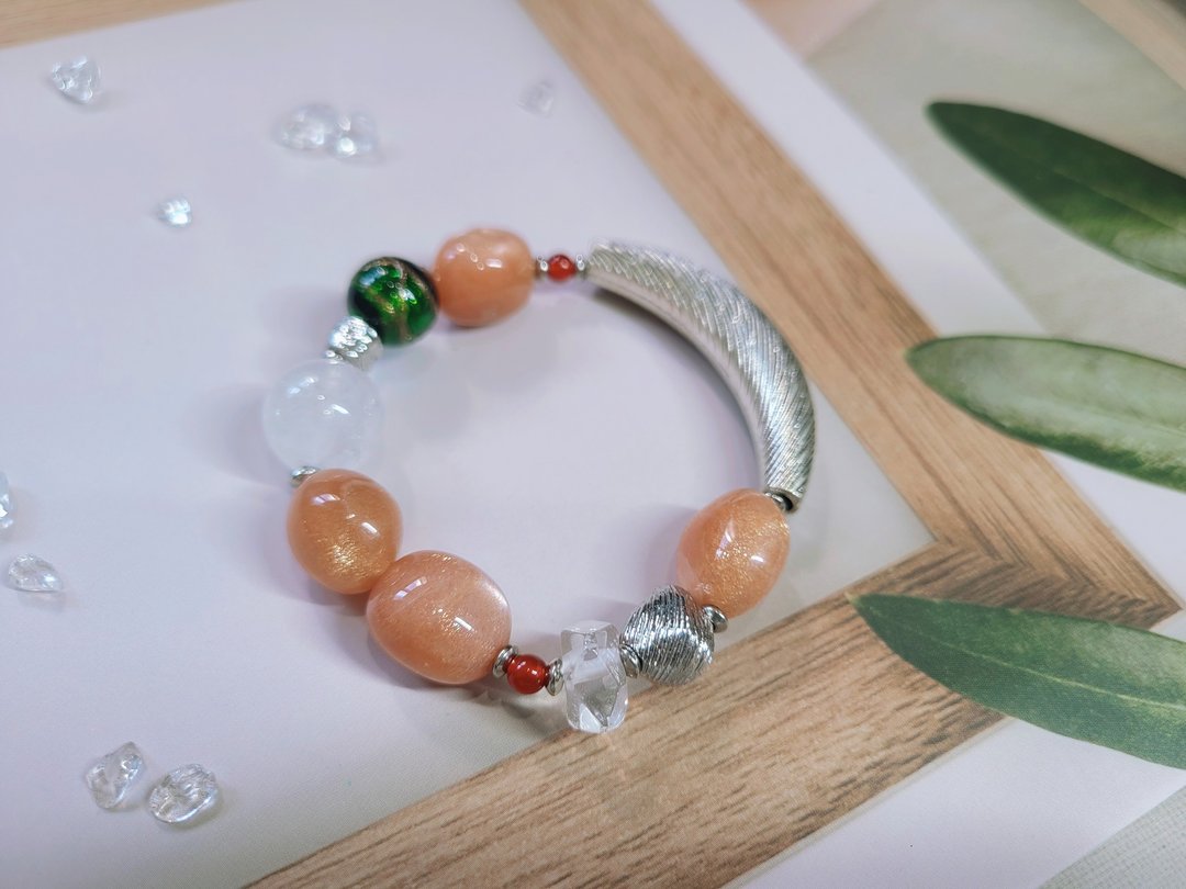 橙月光 红玛瑙 白幽灵 白水晶 ||招财 舒压 净化 爱情人缘 助家庭 - 手链/手环 - 水晶 橘色