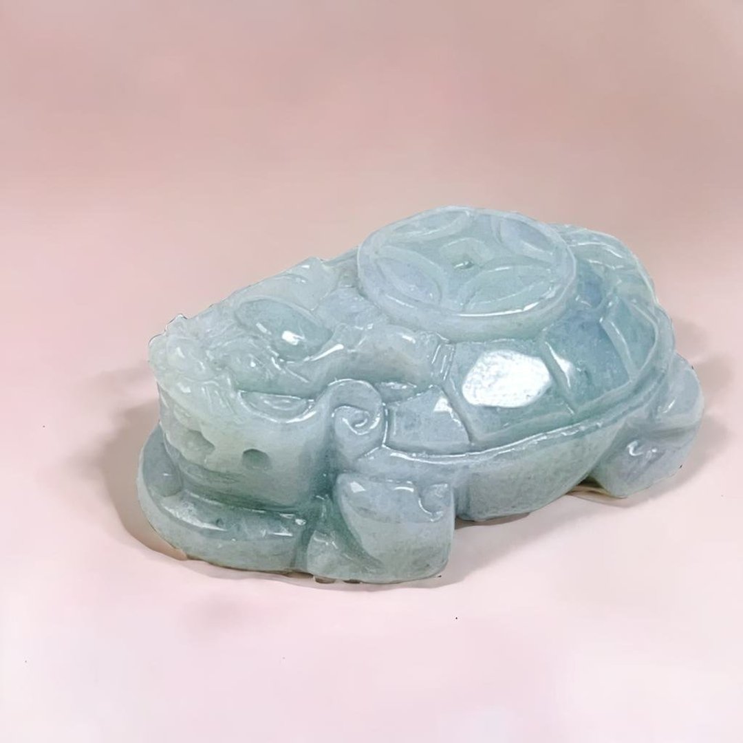 飘花翡翠古钱龙龟 | 天然缅甸玉翡翠A货 | 送礼 - 摆饰 - 玉石 透明