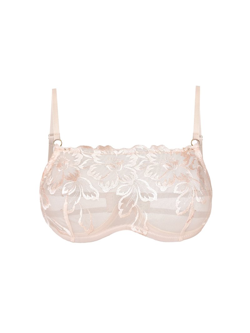 花卉蕾丝内衣套组 — 轻透细肩带胸罩、内裤、吊袜带 | 蕾丝内衣 - 女士内衣裤 - 聚酯纤维 粉红色