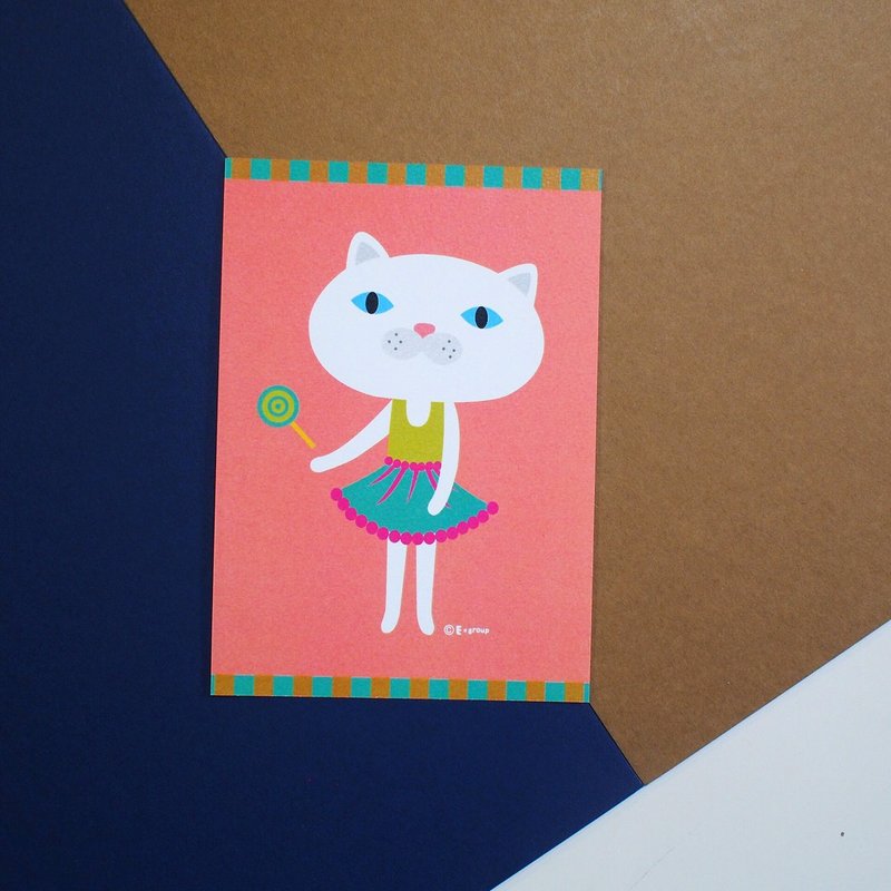 E*group 白喵 草莓焦糖 明信片  猫  - 卡片/明信片 - 纸 粉红色