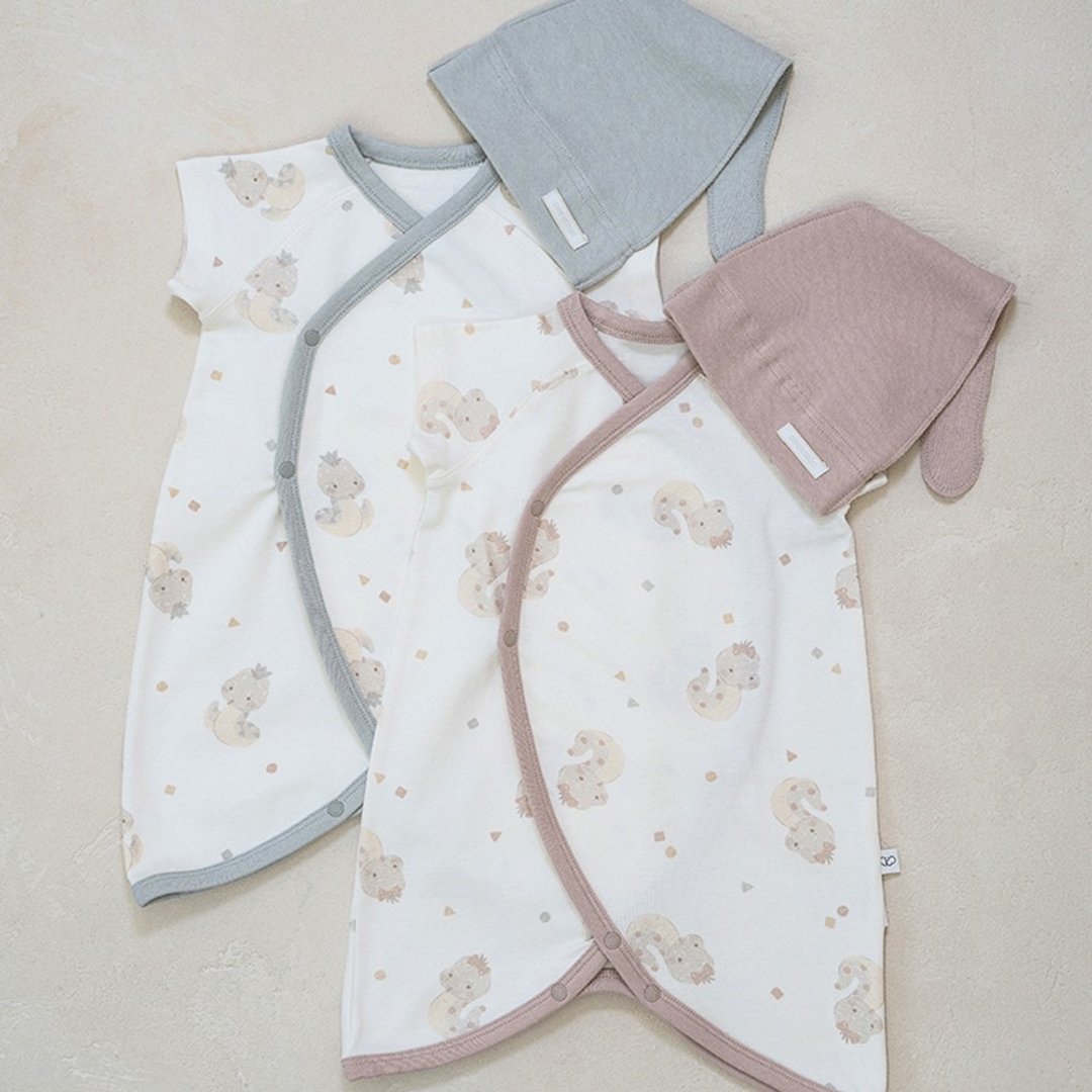 韩国短袖可爱拼色卡通蛇图案新生儿套装 •Nernar Newborn Set• - 包屁衣/连体衣 - 棉 
