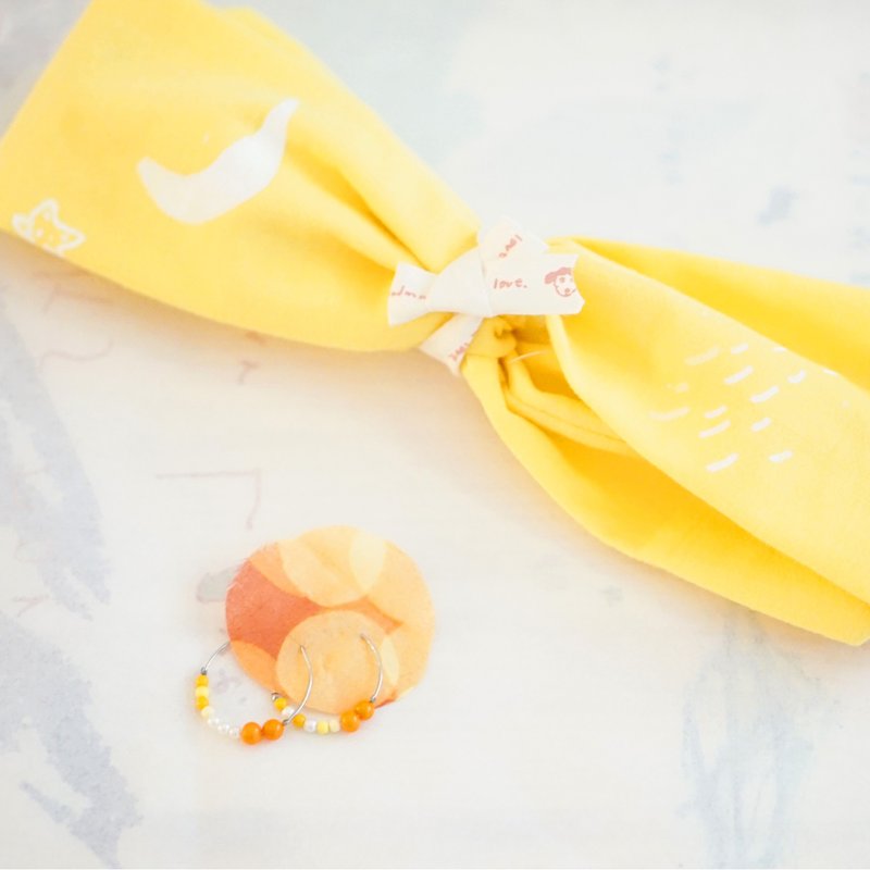 YInke“你最可爱”发带-黄黄月亮、星星、雨滴绢印发带 - 发饰 - 棉．麻 黄色