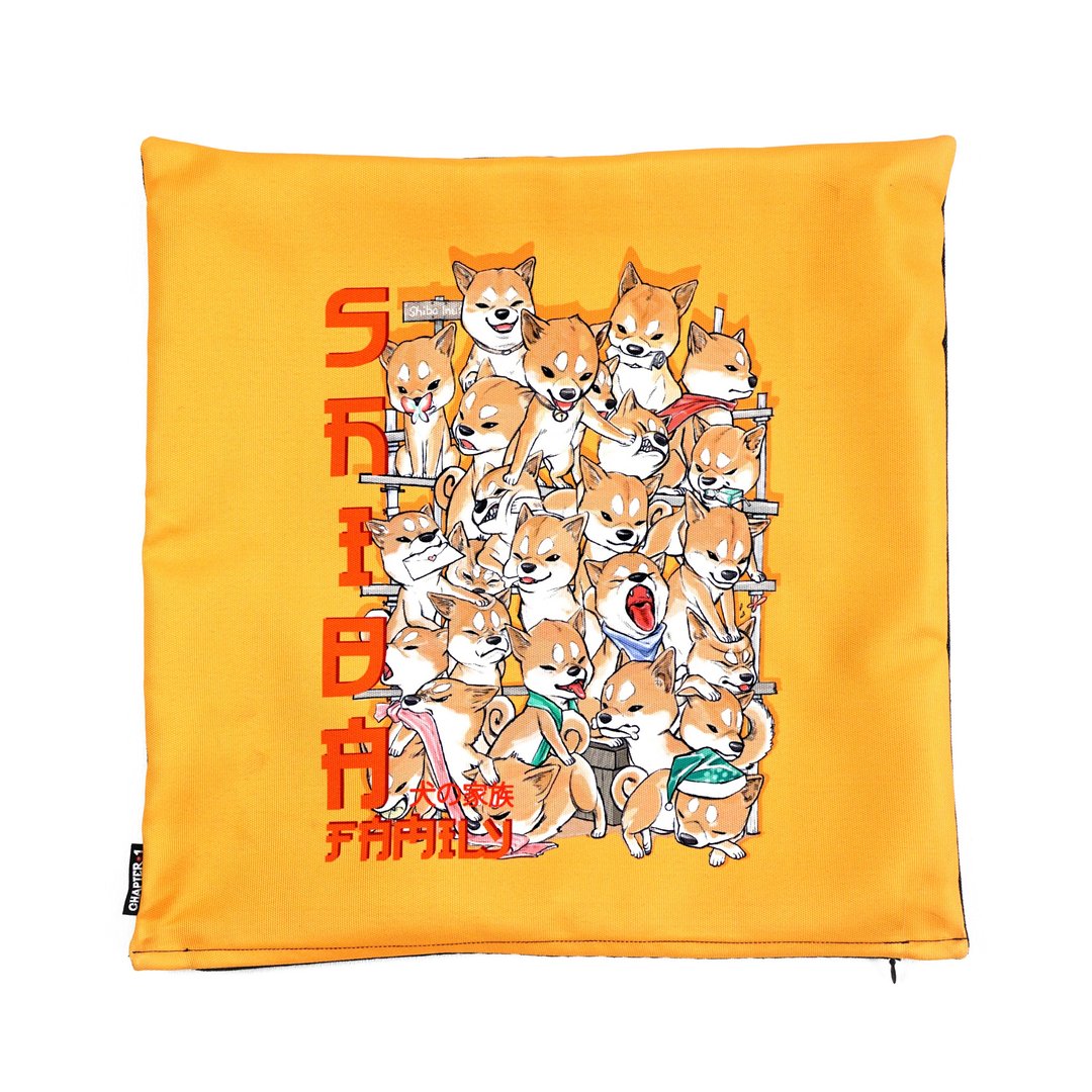 Shiba Family pillow case New arrival Gift New Year - 枕头/抱枕 - 棉．麻 黑色