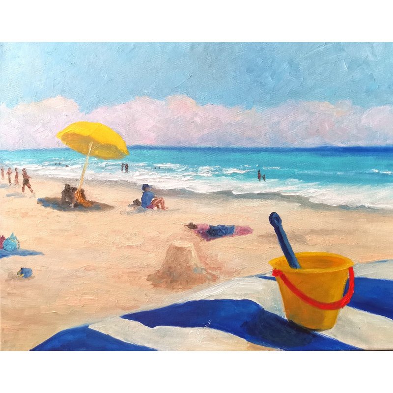 People in the Beach Painting Seascape Oil Art 海滩上的人 海滩上的人  画海景 - 海报/装饰画/版画 - 其他金属 黄色