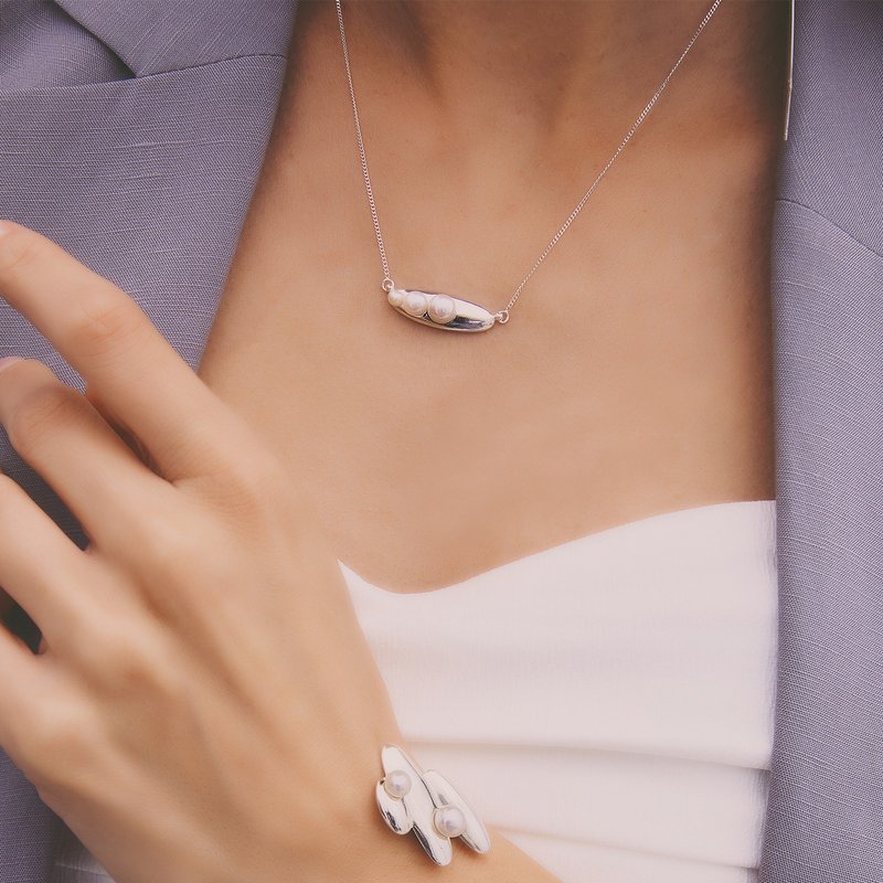 Multiverse - 时空旅行渐变珍珠锁骨链-纯银 - 项链 - 纯银 银色