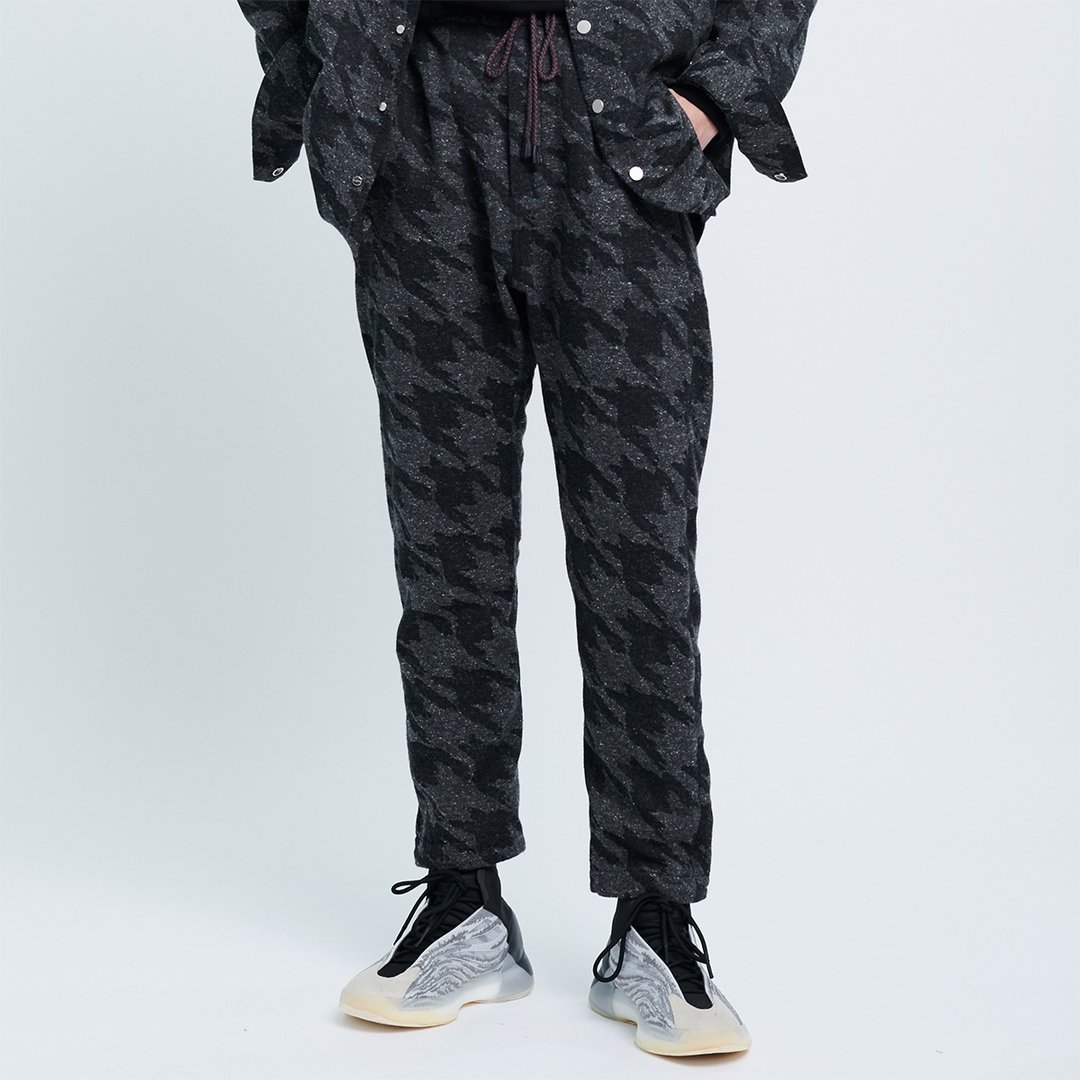 SUFU pants 黑色千鸟格纹棉质毛休闲长裤 灰色千鸟格毛棉裤 - 男士长裤 - 棉．麻 黑色