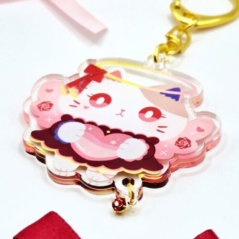 Hinna猫猫绯奈 双层压克力 吊饰 钥匙圈  包包挂饰 礼物 - 吊饰 - 压克力 粉红色