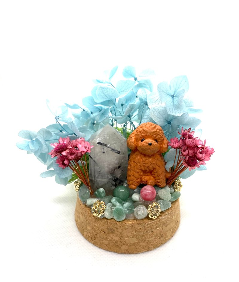 红贵宾与黑碧玺电气石/红纹石-水晶公仔干燥花摆设 - 摆饰 - 水晶 