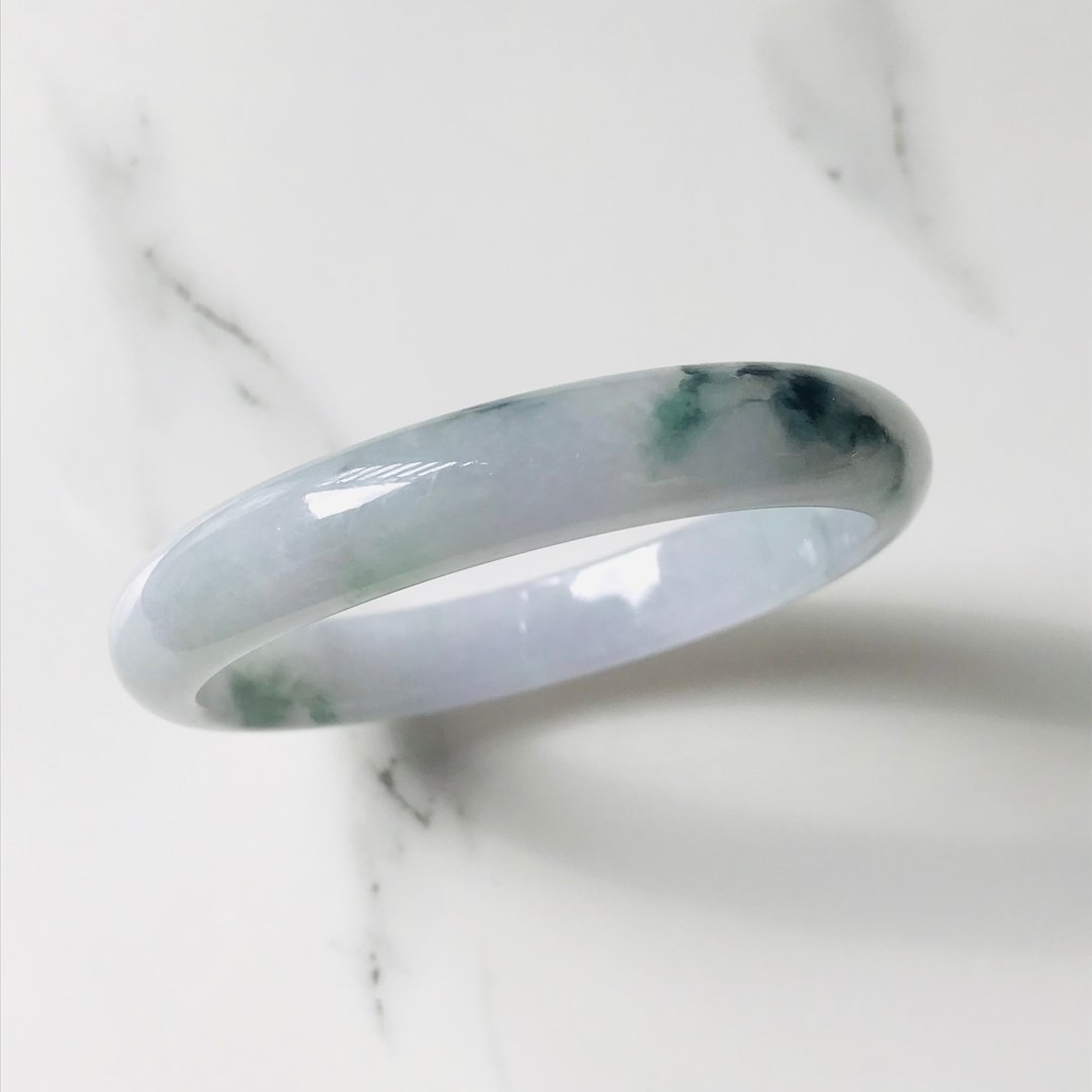 翡翠手镯　缅甸a貨　53.4×46.5mm  贵妃 飘花 冰紫 - 手链/手环 - 玉石 紫色