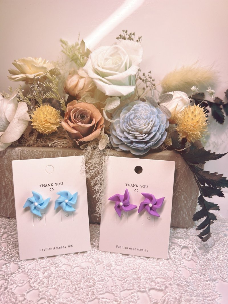 风车造型软陶耳环/耳夹 - 耳环/耳夹 - 陶 