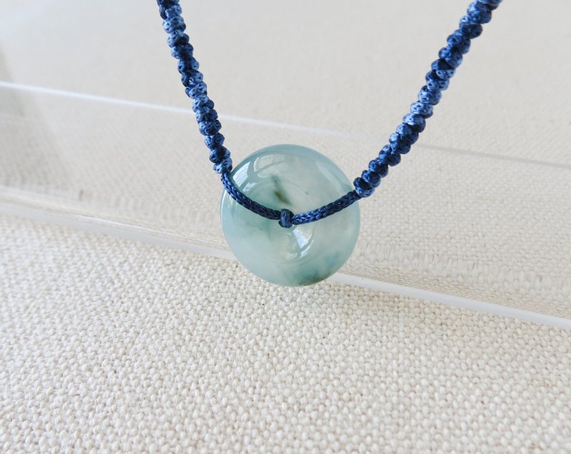 本命年【岁岁平安】冰飘花平安扣翡翠丝光编织项链SS02招财、开运 - 锁骨链 - 宝石 多色