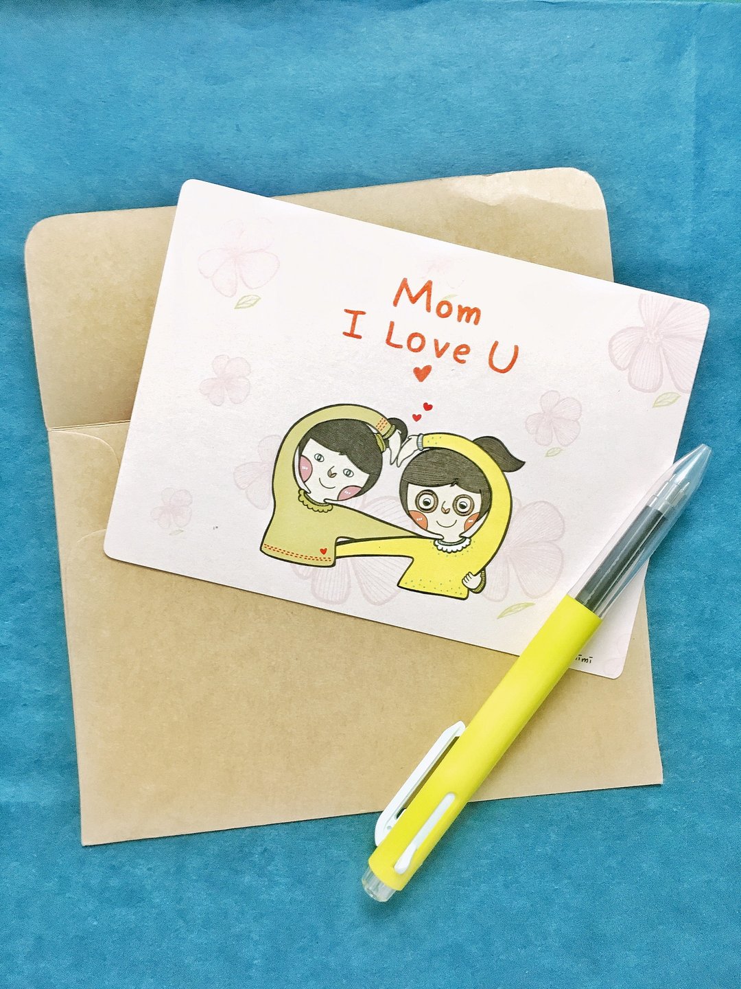 手写插画明信片- Mon I Love You - 卡片/明信片 - 纸 粉红色