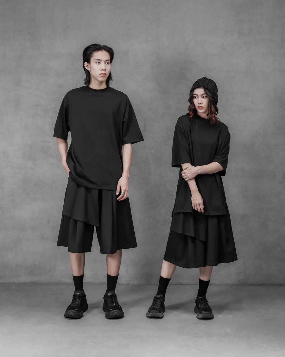 MUKK DESIGN 微立领五分袖宽T - 男装上衣/T 恤 - 其他材质 黑色