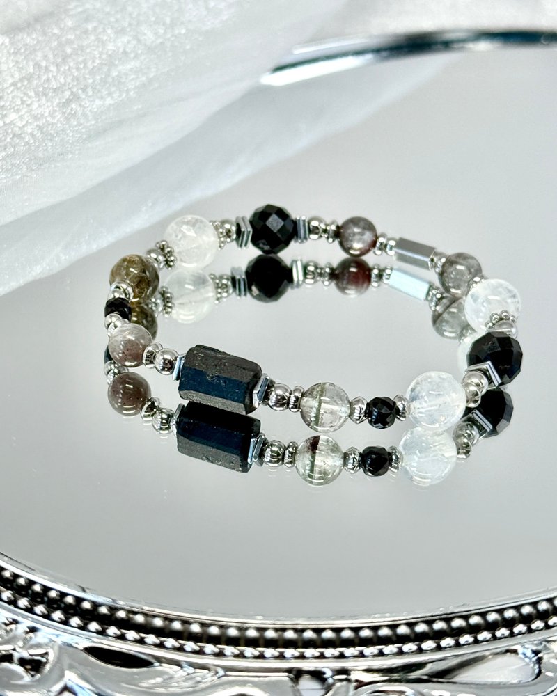 岁月静好的温柔绿幽灵水晶手链 - 医疗钢/绿幽灵/黑碧玺/星辉骨干 - 手链/手环 - 水晶 绿色