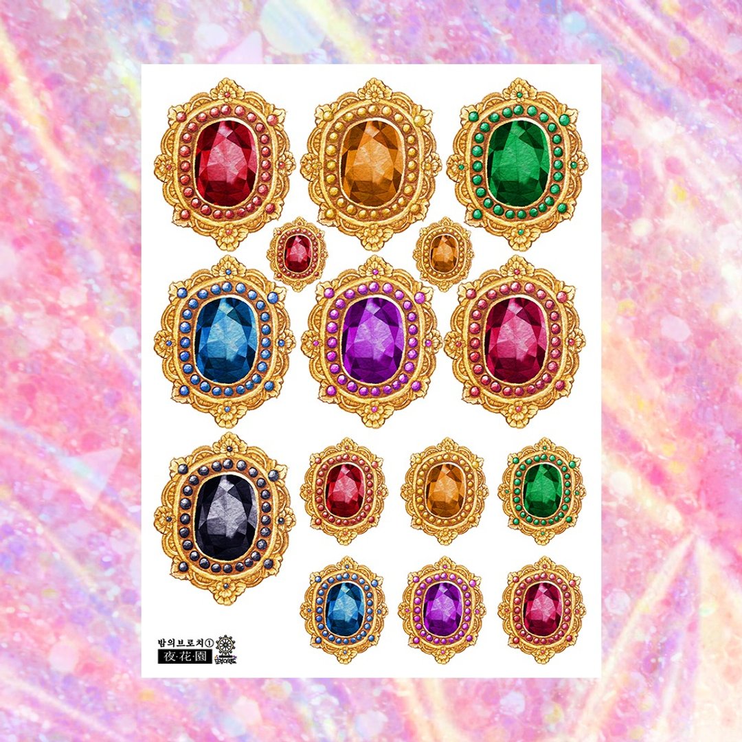 *Jewel Brooch Deco Stickers (5colors) - 贴纸 - 纸 