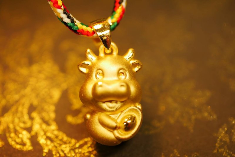 黄金坠子-生肖牛金饰弥月礼-黄金9999 - 满月礼盒 - 24k 金 金色