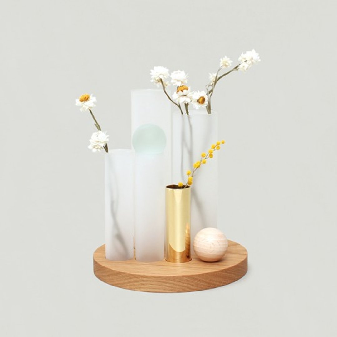 glass wood brass vase handmade JAPAN - 花瓶/陶器 - 玻璃 透明