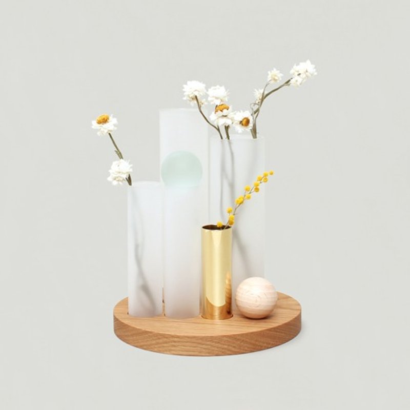 glass wood brass vase handmade JAPAN - 花瓶/陶器 - 玻璃 透明