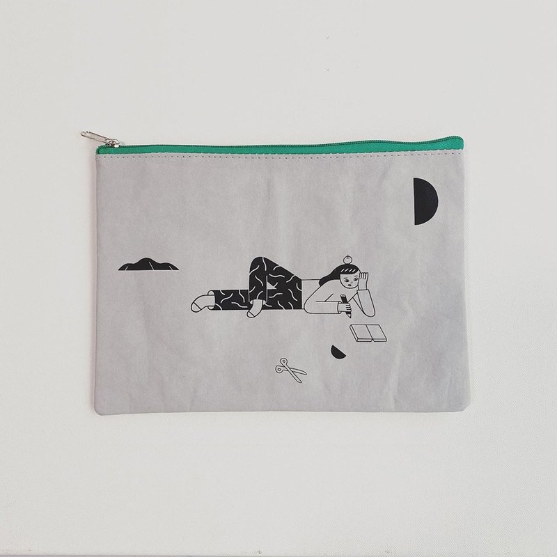 水洗牛皮收纳袋 / 想做点什么 - 铅笔盒/笔袋 - 纸 灰色