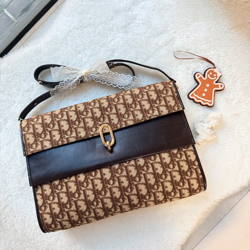 【日本中古】Vintage Dior Oblique 老花 2-way 两用包 - 啡色 - 侧背包/斜挎包 - 其他材质 咖啡色