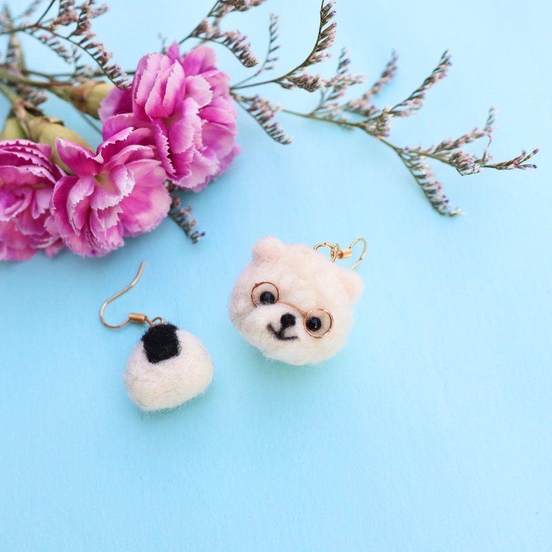 羊毛毡-戴眼镜的羊驼耳环 - 耳环/耳夹 - 羊毛 白色