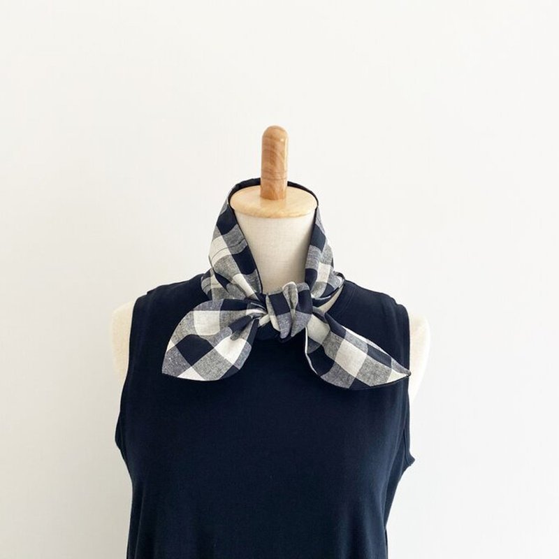 两用头巾夏季丝巾 多种用法 【附保冷剂口袋】棋盘格纹颈部冷却器 发带 天然素材 棉 - 丝巾 - 棉．麻 多色