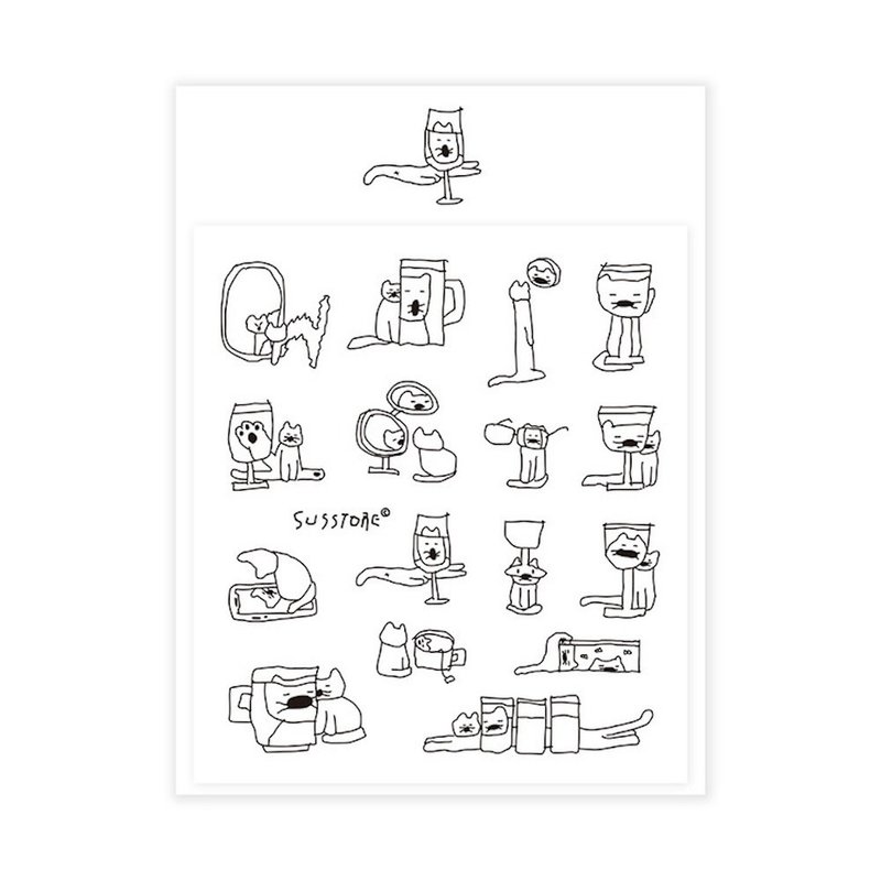 现货 - 韩国品牌 SUSSTORE - 歪七扭八的猫 可重复黏贴雾面贴纸 - 贴纸 - 其他材质 白色