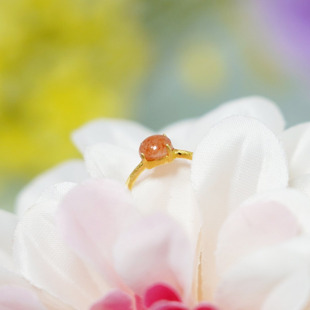 Sunstone ring Free size/silver925 18KGP finish - 戒指 - 宝石 橘色