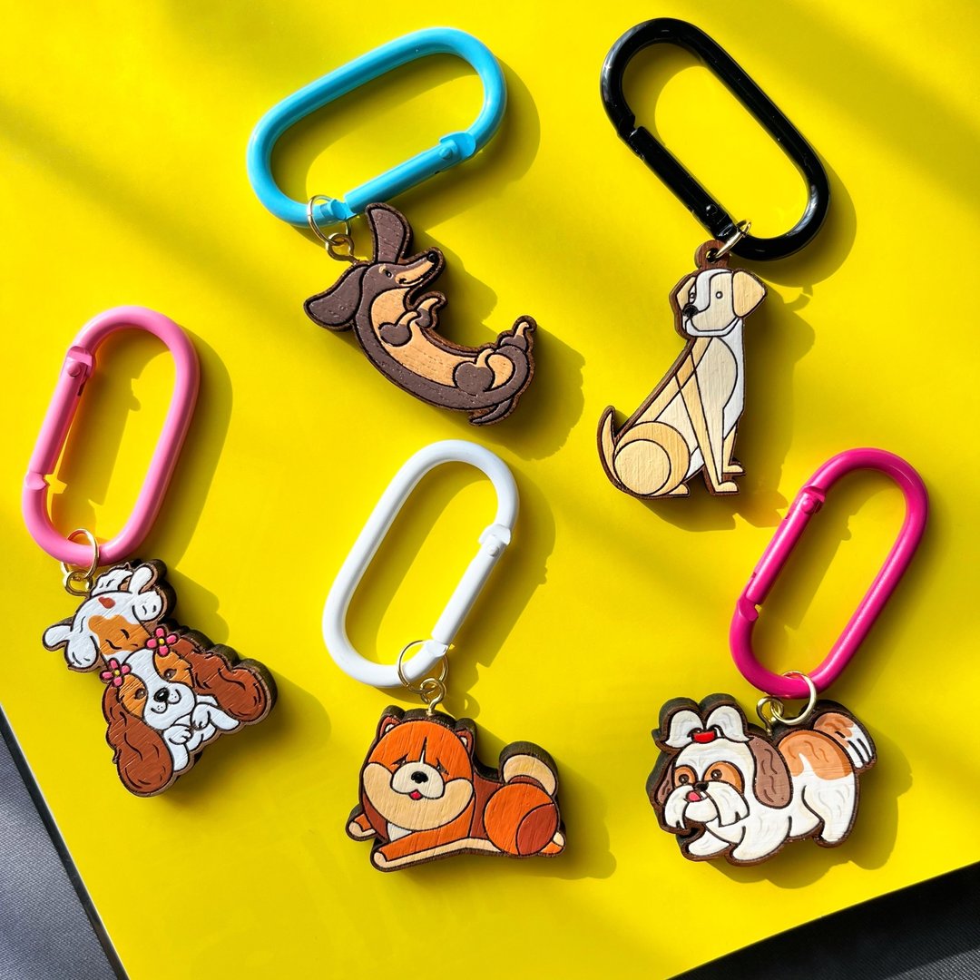 Wooden Keychain Dogs 01 - 钥匙链/钥匙包 - 木头 多色