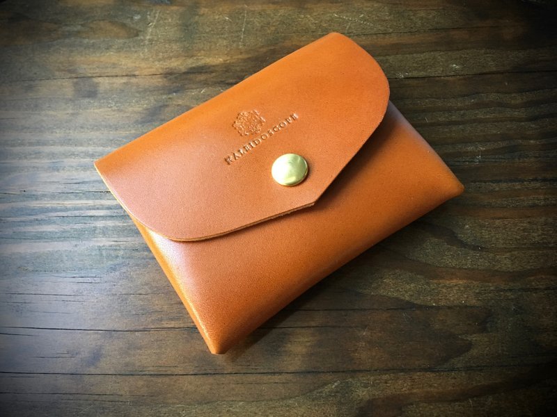 Tochigi leather compact wallet series-envelope orange Brown - 皮夹/钱包 - 真皮 橘色