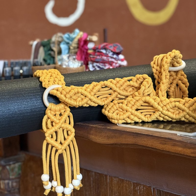 手工编织瑜伽垫背带 宽肩带 不勒肩 瑜伽垫收纳 瑜伽垫绑带 - 运动/健身用品 - 棉．麻 黄色