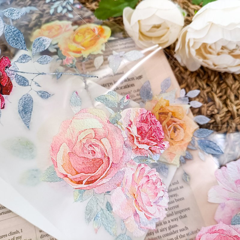 LS108 玫瑰 / 裝飾膠帶 - 纸胶带 - 塑料 多色