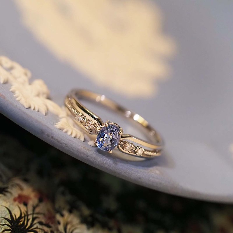 Blue Sapphire Oval Ring | 蓝宝石椭圆戒指 | 18K 白金 - 戒指 - 贵金属 银色
