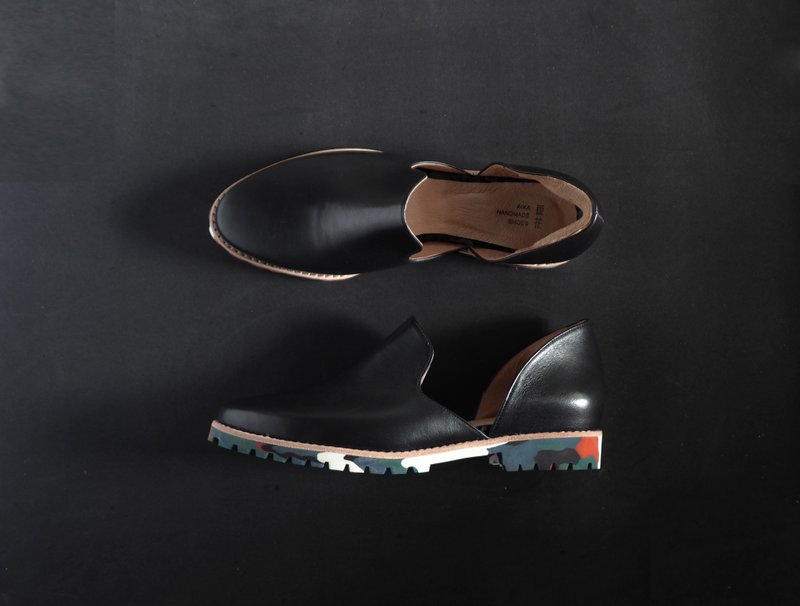 爱花乐福-黑色牛皮+彩色鞋底 - 女款休闲鞋 - 真皮 黑色