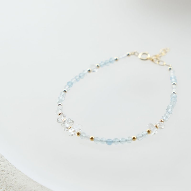 冰感赫基蒙白水晶-海蓝宝月光石手链 14K 包金 - 手链/手环 - 宝石 蓝色