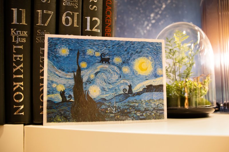 【明信片】猫咪世界名画 共5款- 星空/呐喊/睡莲/维纳斯/冲浪 - 卡片/明信片 - 纸 多色