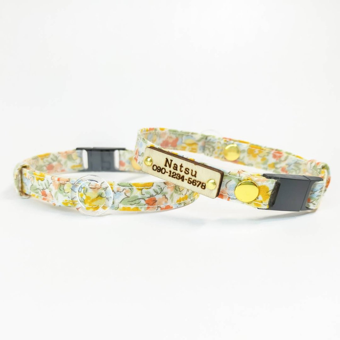 Made in JAPAN　Cat Dog Collar with wood name Tag Personalization Order made - 项圈/牵绳 - 棉 橘色