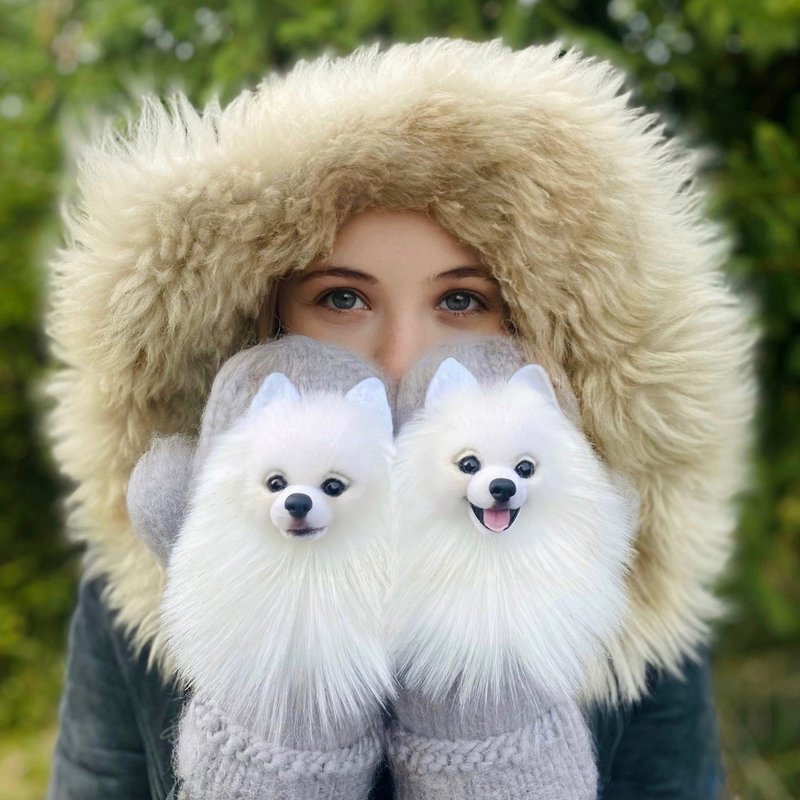 独特的手工猫头鹰连指手套。 温暖的羊毛妇女连指手套与猫头鹰。 - 手套 - 羊毛 灰色