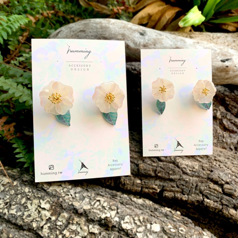 耳环 椿花 山茶花 树脂 花 银饰 耳夹 礼物 礼盒 手工 白 情人节 - 耳环/耳夹 - 绣线 多色