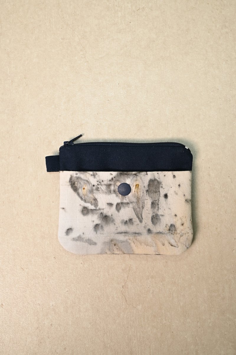 【记忆有限】EcoPrint 花叶移印零钱包-淡墨 - 零钱包 - 棉．麻 蓝色