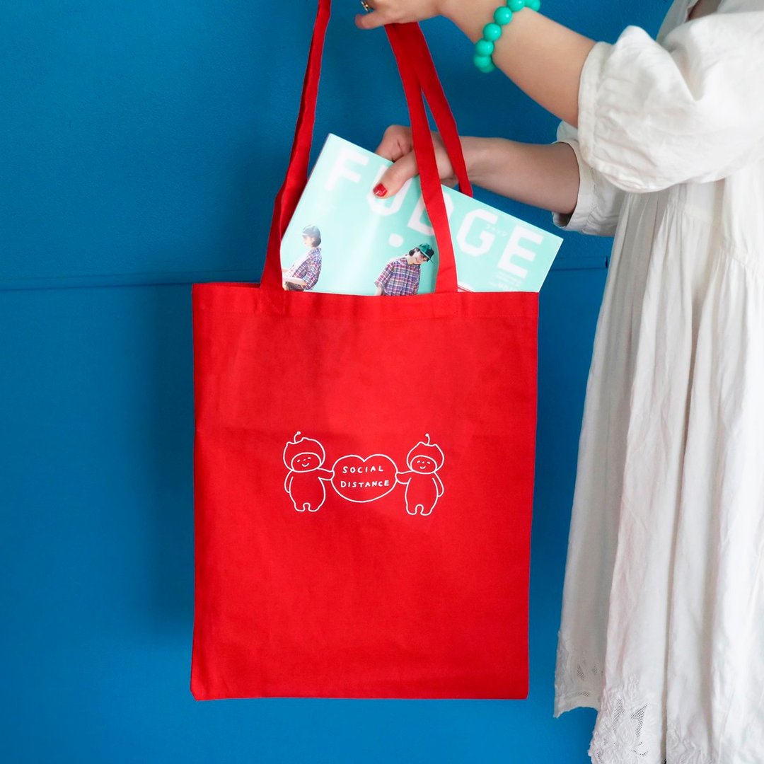 Shoulder tote bag(Red/social distancing) - 手提包/手提袋 - 棉．麻 红色