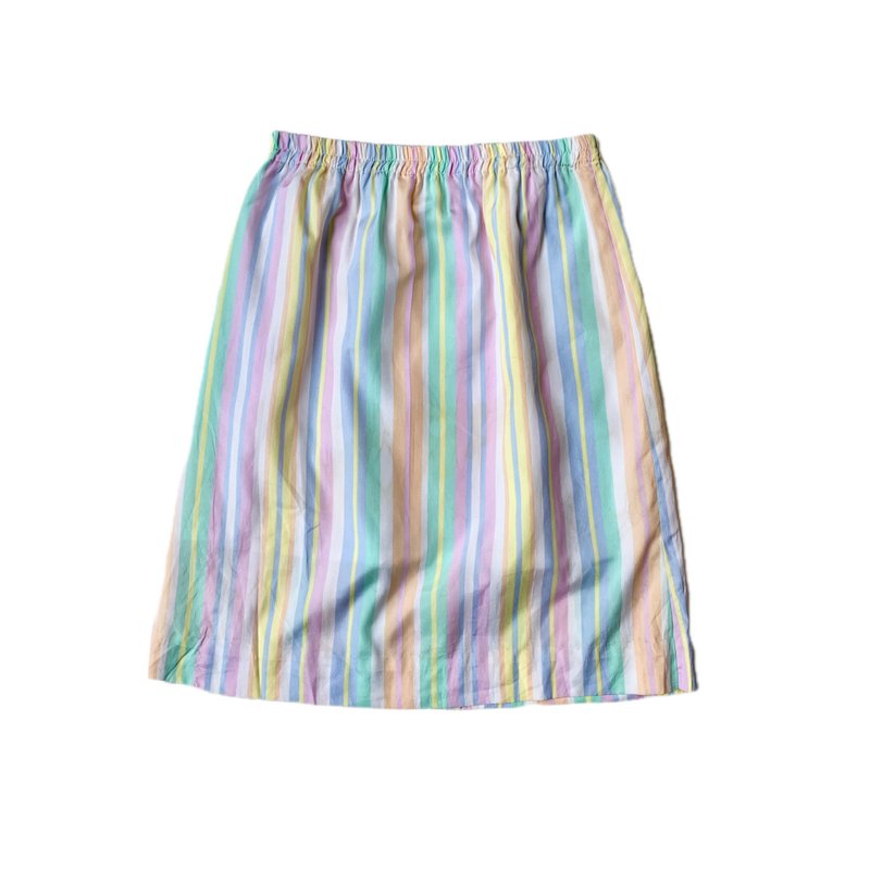 美国古着马卡龙条纹色系真丝半身裙 - 裙子 - 丝．绢 多色