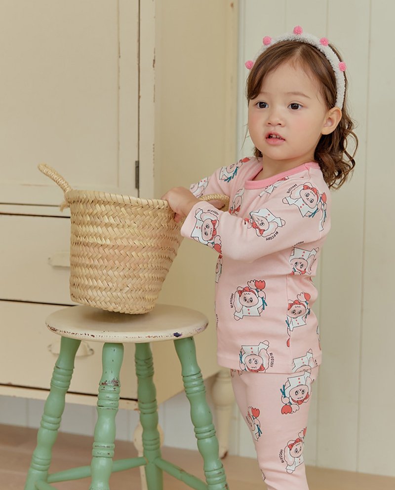 【新品】缎带桃粉兔兔-云柔衣长袖韩国童装-K65309 - 童装上衣 - 棉．麻 