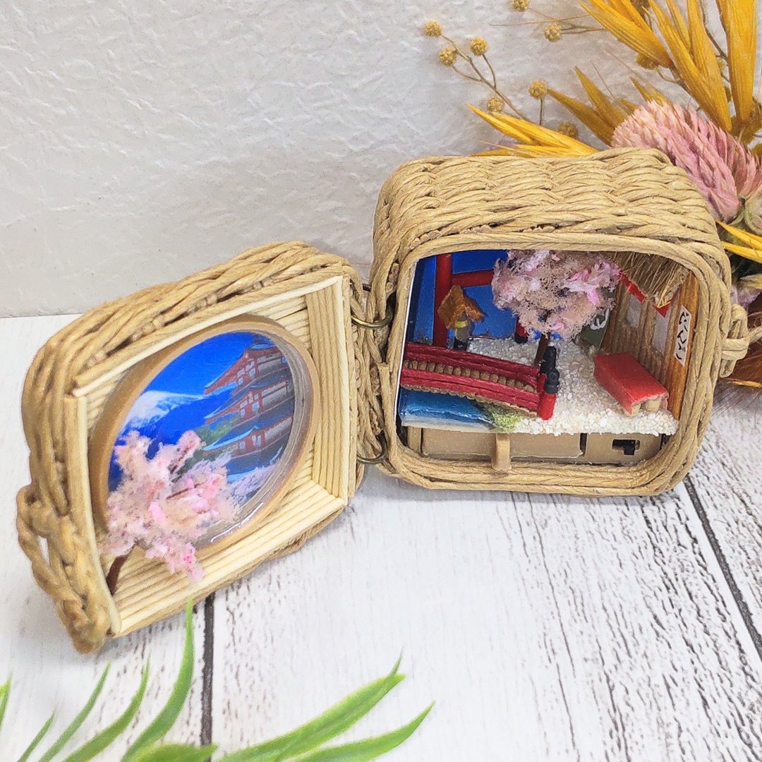 日本春季樱花微型家居工艺带微型篮子季节性装饰带 LED 灯 - 木工/竹艺/纸艺 - 其他材质 多色
