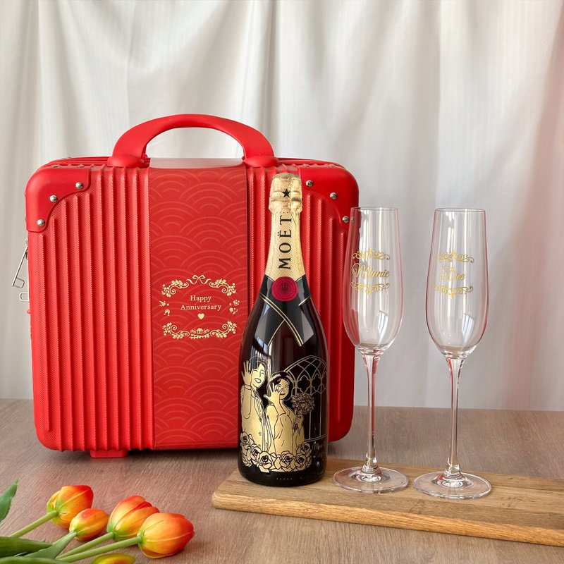 Moët Chandon酒瓶人像订制 香槟杯姓名雕刻 纪念日祝贺礼物 - 酒类 - 玻璃 