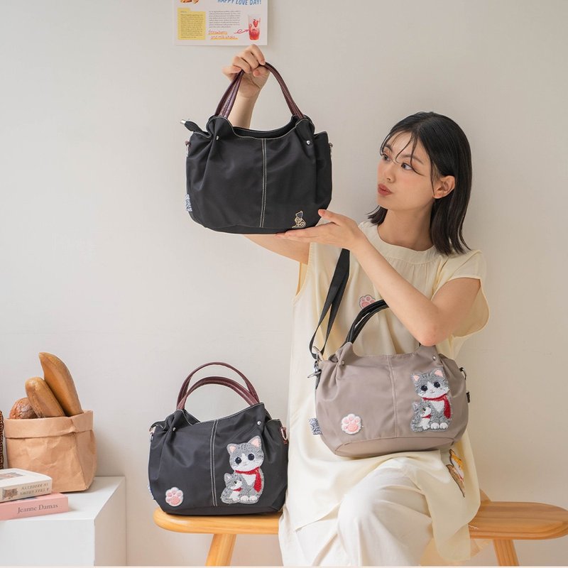 泡芙包 母子猫 毛巾绣 肩背 斜背包【330070】 - 手提包/手提袋 - 防水材质 灰色